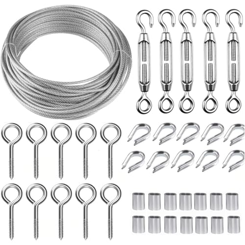 Seilspanngarnitur Tootaci 30m Drahtseil 2mm Stahlseil mit M5 Seilspanner