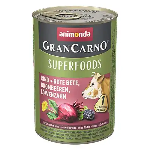 Animonda Nassfutter für Hunde 400g x 6 Rind mit Rote Bete, Brombeere und Löwenzahn Gran Carno