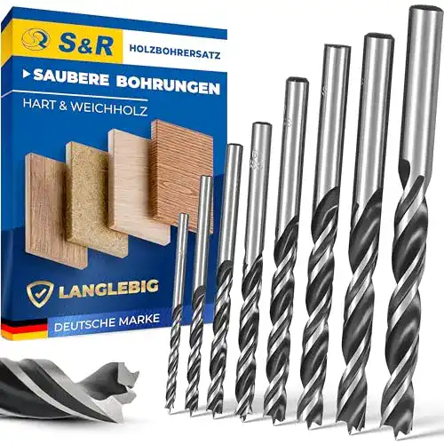 Holzbohrer Set S&R, 8-teilig, für Holzspiralbohrungen