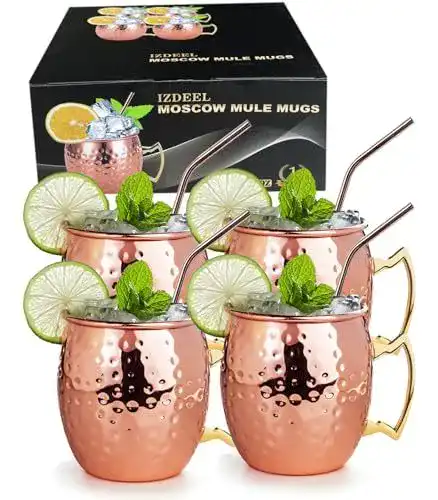 Moscow Mule Becher Set 550ml Kupferbecher mit Edelstahl-Trinkhalmen