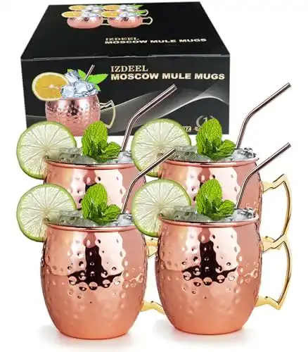 Moscow Mule Becher Set 550ml Kupferbecher mit Edelstahl-Trinkhalmen