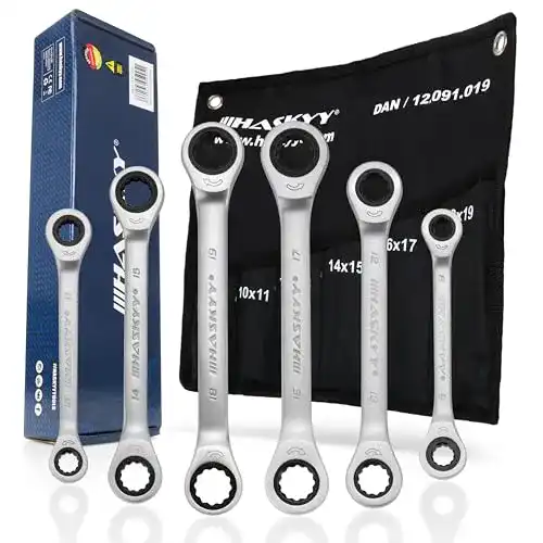 Haskyy Ringschlüssel Set 6tlg. Doppel-Ring-Ratschenschlüssel 8-19mm