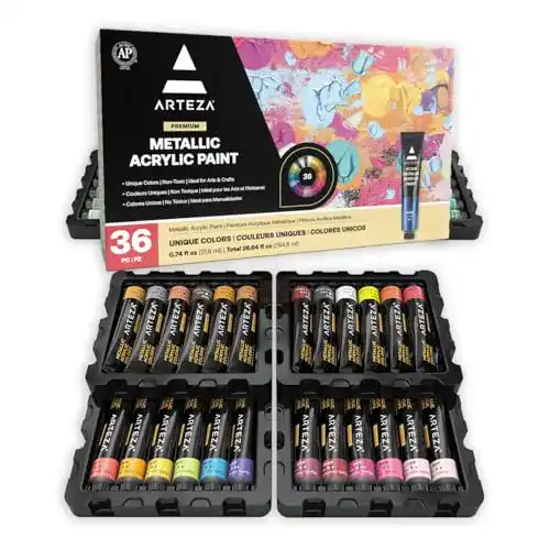 Acrylfarben ARTEZA metallic Set mit 36 Farben und 22ml Tuben