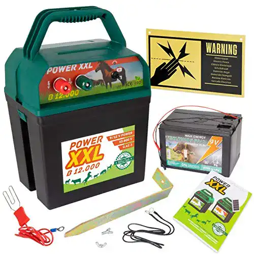 Weidezaungerät Power XXL B 12000 9V/12V Set mit Batterie und Warnschild