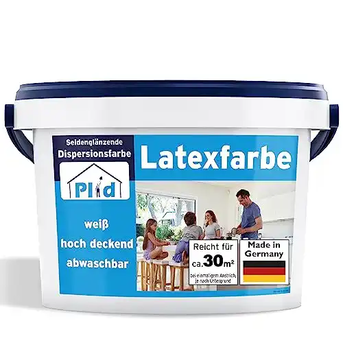 Abwaschbare Latexfarbe in Weiß – plid seidenglänzend, 5 Liter