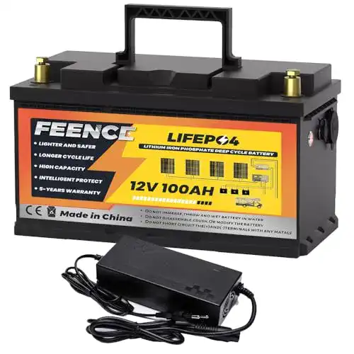 Autobatterie 100Ah FEENCE 12V Lithium Batterie mit 190mm Höhe
