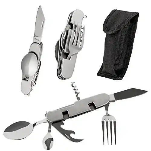 Campingbesteck CampActive 6in1 Klappbesteck mit Gürteltasche
