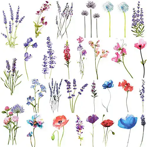 Temporäre Tattoos COKTAK 12 Blätter Aquarell Lavendel für Frauen