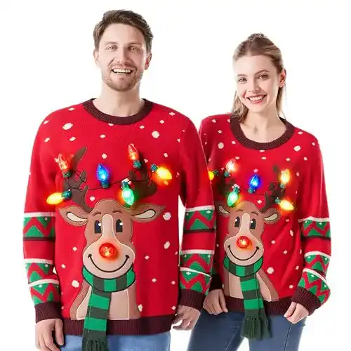 Weihnachtspullover für Damen mit LED-Beleuchtung und Rentier-Muster