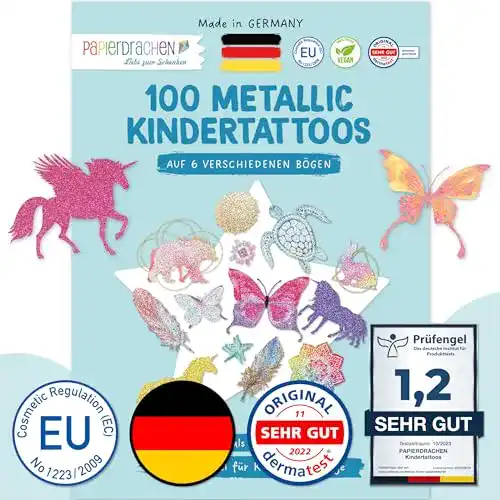 Temporäre Tattoos Papierdrachen mit 100 Metallic-Tattoos für Kinder