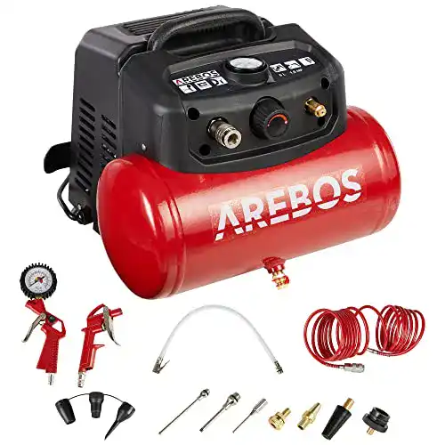 Arebos 6L Druckluftkompressor 1200W mit 180 L/min Saugleistung