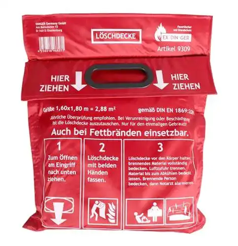 Löschdecke Exdinger 1,60 x 1,80 m mit Aufbewahrungstasche