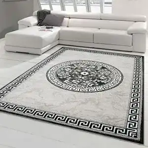 Orientteppich mit Glitzergarn und Bordüre in Grau Anthrazit Creme 200×280 cm