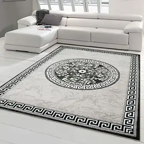 Orientteppich mit Glitzergarn und Bordüre in Grau Anthrazit Creme 200×280 cm