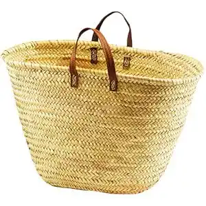Korbtaschen Kobolo Strandtasche aus Palmblatt mit Ledergriffen