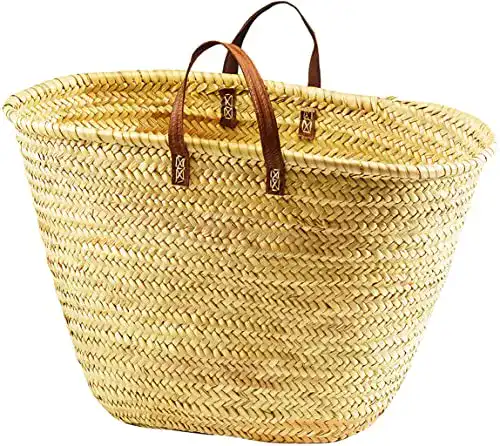 Korbtaschen Kobolo Strandtasche aus Palmblatt mit Ledergriffen