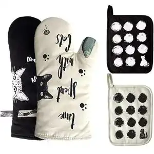 Topflappen Zorr 4er Set Ofenhandschuhe und Topflappen aus Baumwolle