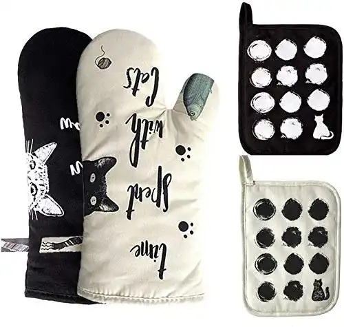 Topflappen Zorr 4er Set Ofenhandschuhe und Topflappen aus Baumwolle