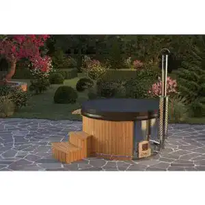 Badezuber Finntherm Holz Badefass Stockholm aus Thermoholz mit Edelstahl-Ofen