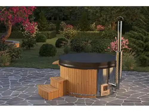 Badezuber Finntherm Holz Badefass Stockholm aus Thermoholz mit Edelstahl-Ofen
