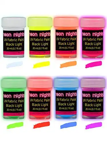 Fluoreszierende Stoffmalfarbe Neon Nights 8 Schwarzlicht Farben im Set