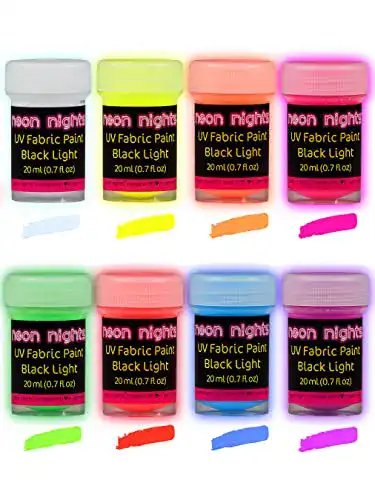 Fluoreszierende Stoffmalfarbe Neon Nights 8 Schwarzlicht Farben im Set