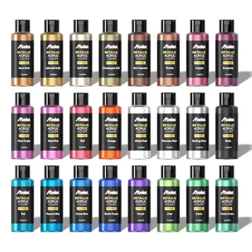 Acrylfarben Metallic Set ABEIER, 24 x 60ml für Künstler und Anfänger