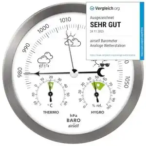 Analoge Wetterstation aus Edelstahl mit Barometer, Thermometer und Hygrometer