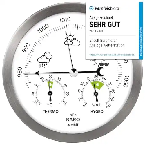 Analoge Wetterstation aus Edelstahl mit Barometer, Thermometer und Hygrometer