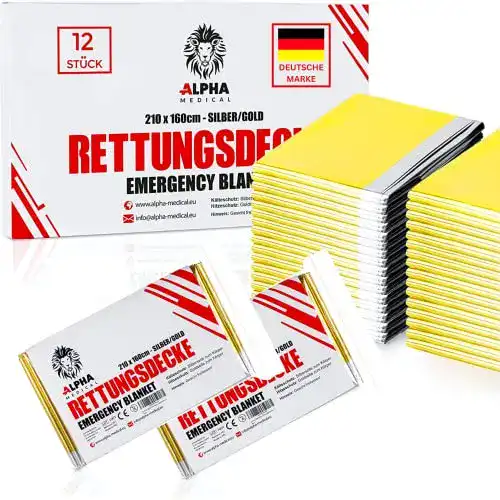 Rettungsdecke Alpha Medical Premium 12er Pack in Gold und Silber