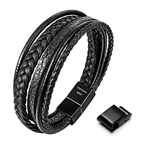 Lederarmband Speroto für Herren geflochtenes Armband aus Leder und Edelstahl