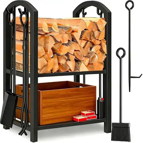 Kaminbesteck Amagabeli Garden Home mit Holzregal
