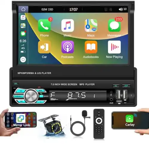 Hikity Autoradio 1 DIN mit ausfahrbarem Display und Bluetooth