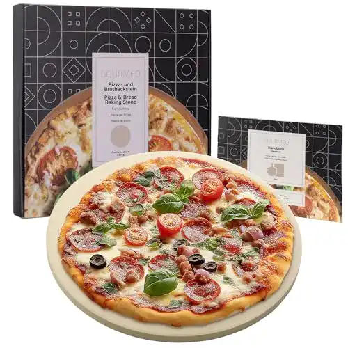 Gourmeo Pizzastein Cordierit rund mit 35 cm Durchmesser für Backofen und Grill
