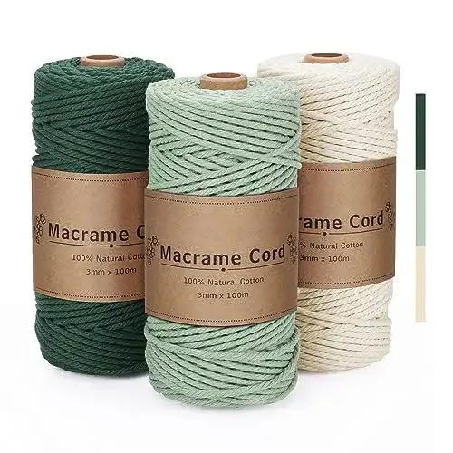 Makramee-Garn Puwowye, 3 mm, Grün für Tapisserien und Bastelprojekte