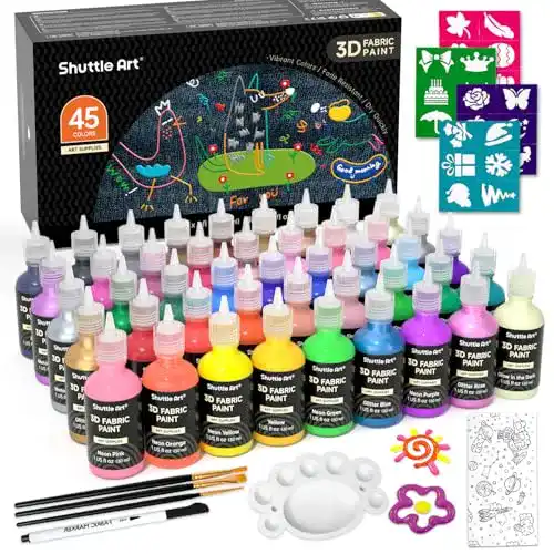Stoffmalfarbe Shuttle Art Textilfarbe Set mit 45 waschfesten 3D Farben