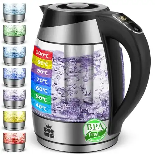 Teekocher ForMe Glas Wasserkocher 1,8 Liter mit Temperatureinstellung