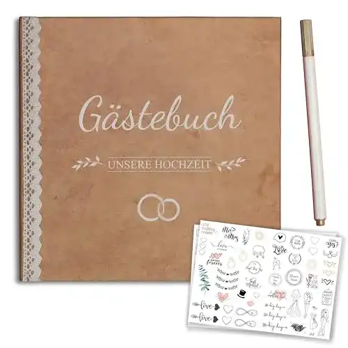 Gästebuch für Hochzeiten mit kostenlosem Stift und Stickern