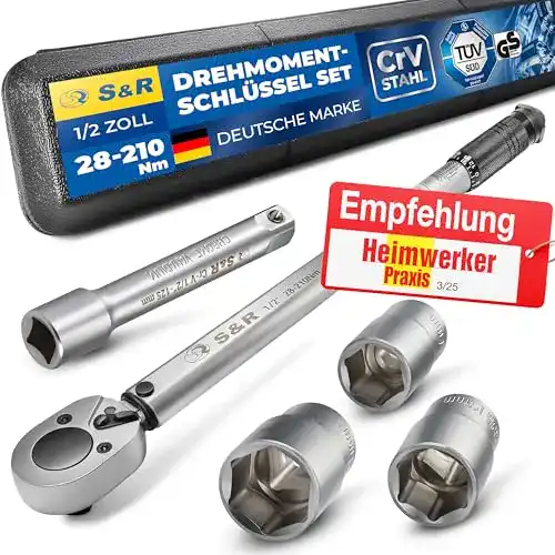 Drehmomentschlüssel S&R 28-210 Nm Set mit 1/2 Zoll Antrieb