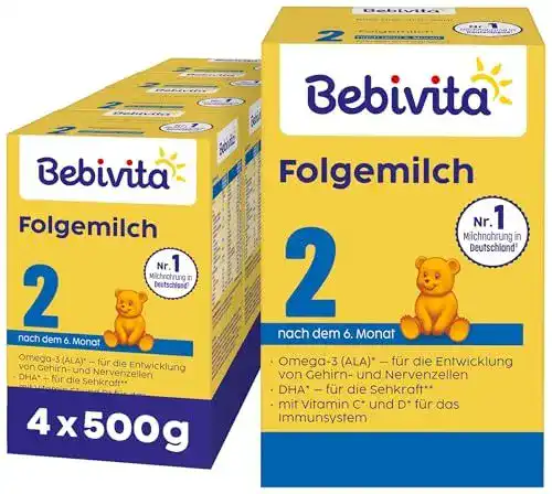 Folgemilch Bebivita 2, 4er Pack (4 x 500g) für Säuglinge ab 6 Monaten