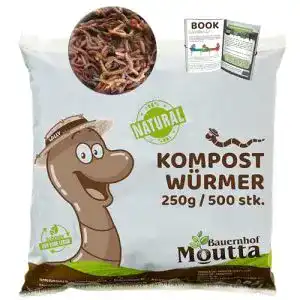 Kompostwürmer Moutta 500 Stück Eisenia Regenwürmer in 250g Portion