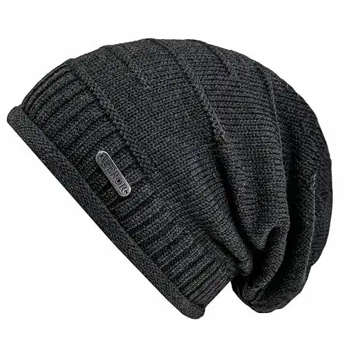 Beanie Weror Herren und Damen Strickmütze Long Mütze in Dunkelgrau