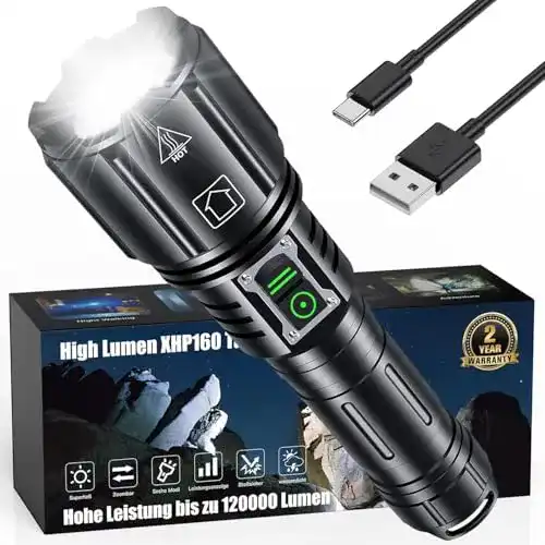Taktische LED-Taschenlampe von Inverkey, wiederaufladbar und vielseitig