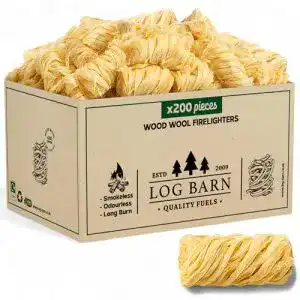 Holzwolle Anzünder Log Barn – Natürliche Anzündwolle 200 Stück
