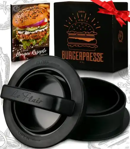 Burgerpresse Le Flair XXL Set 4in1 mit E-Book für Grillzubehör