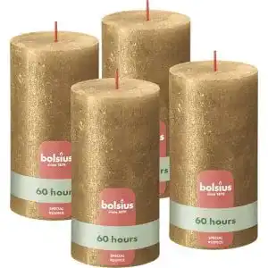 Bolsius Adventskerzen Rustik Stumpenkerzen Set in Shimmer Gold