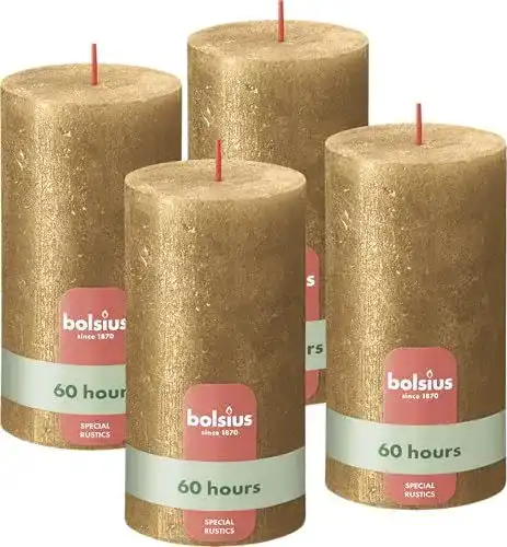 Bolsius Adventskerzen Rustik Stumpenkerzen Set in Shimmer Gold