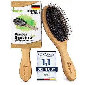 Haarbürste mit Wildschweinborsten und Bambusgriff von Lampox