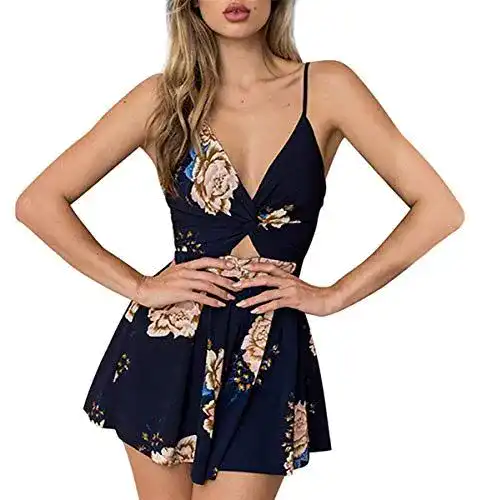 DRESHOW Damen Boho Jumpsuit Backless in Dunkelgrün
