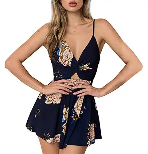 DRESHOW Damen Boho Jumpsuit Backless in Dunkelgrün